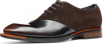 Generic Mens Lace Up Vintage Oxfords Suede & Patent Leather Office Dress Shoes Low Chunky Heel Formal Shoes,Brown1,7.5 UK