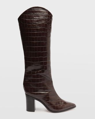 Schutz Analeah Croc-Embossed Knee-High Boots