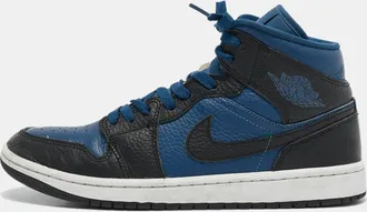 Air Jordan s Blue/white Leather Air Jordan 1 Mid Top Sneakers