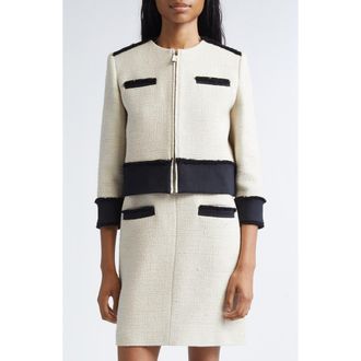 Max Mara Pagai Tweed Zip Jacket in Beige at Nordstrom, Size 16
