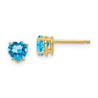 Diamond2Deal 14k Yellow Gold 5mm Heart Blue Topaz Earrings