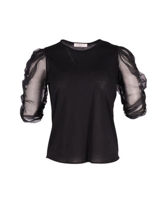 Sandro Sheer Sleeved Blouse in Black Lyocell