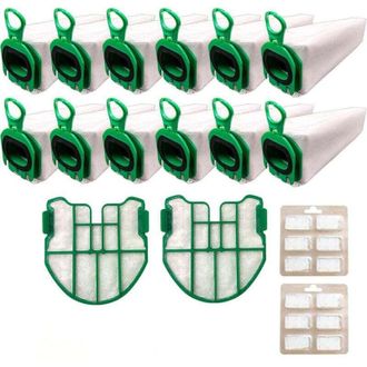 OEM Kit De Bolsas Para Aspiradora Compatible Con Vorwerk Folletto Vb100 Fp100 - 12 Bolsas + 2 Filtros De Motor + 12 Fragancias - Crezuo