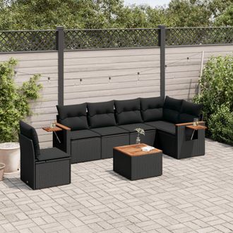 vidaXL Set De Comedor De Jard&iacute;n 7 Pzas Y Cojines Rat&aacute;n Sint&eacute;tico Negro Vidaxl