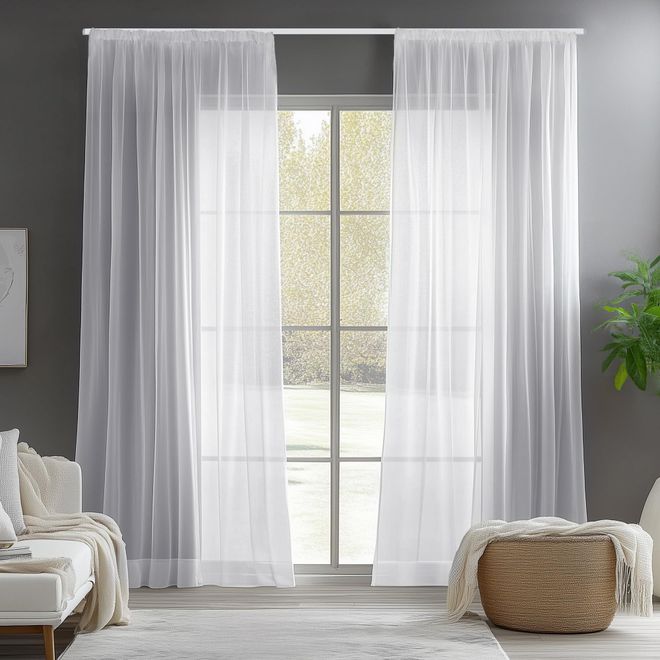 Deconovo Gardinen mit Kräuselband Stores Schal Vorhänge für Schiene Transparent Wohnzimmer Schlafzimmer Modern, 138x140 cm(HöhexBreite), Weiß, 2er Set ab 15,72 €