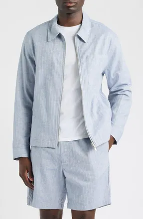 Wax London Eldon Cotton & Linen Herringbone Jacket in Light Blue at Nordstrom, Size X-Large