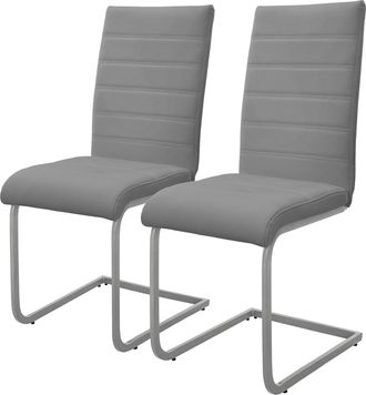 ML Design Set De 2 Sillas De Comedor, Tapizadas De Pu Imitaci&oacute;n De Cuero Gris, Respaldo Alto, Asiento Dise&ntilde;o Cantilever Para Comedor, Sal&oacute;n O Cocina, Silla Ergo