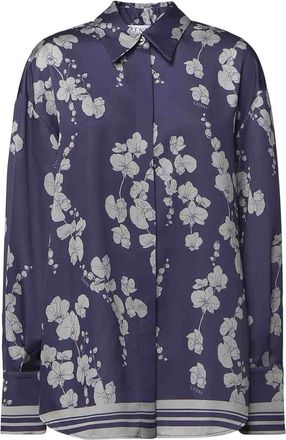 Genny Orchid-Print Satin Shirt