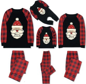 Generic Christmas Pyjamas Family Set Matching Pjs for Couples Lightweight, Soft and Comfortable Xmas Pyjamas Family Christmas Santa Claus Pattern Prints Holid