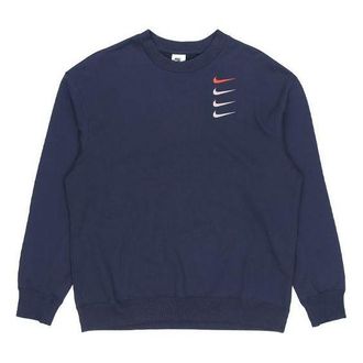 Nike Mens Nike French Terry Swoosh 4 Embroidered Round Neck Sports Pullover Autumn Navy Blue DB9408-451