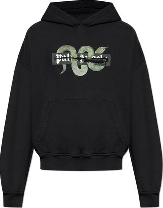 Palm Angels Snake Zip Box Logo Hoodie - Heren - Hoodies - Zwart - 2XL - Katoen - Hoodies & sweatvesten