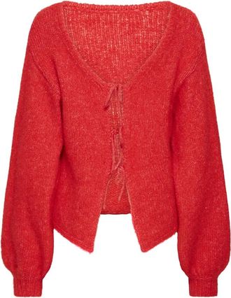 Ichi Gebreide trui met ronde hals - Dames - Vesten - Rood - M - Truien & Vesten
