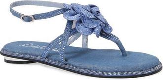 Lady Couture Flower Thong Flat Sandal in Blue Denim at Nordstrom, Size 11