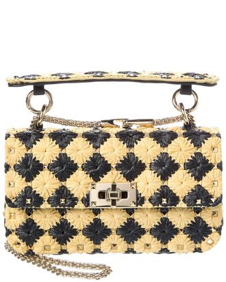 Valentino Rockstud Spike Small Raffia Shoulder Bag