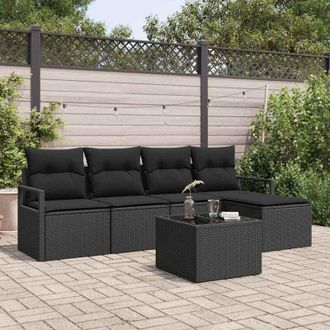 vidaXL Vidaxl - Conjunto De Sof&aacute; De Jard&iacute;n Con Coj&iacute;n 6 Pcs Negro