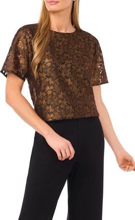 Halogen Lace Short Sleeve Top in Bronze at Nordstrom Rack, Size Xx-Small