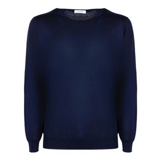 KANGRA Round-neck Knitwear, male, Blue, Size: 2XL Silk and Cotton Blend Pullover