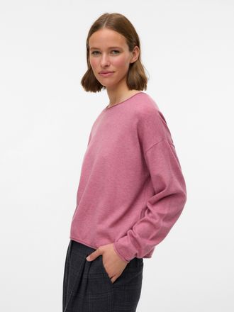 Vero Moda Strickpullover VERO MODA VMEXCITING PLAIN LS O-NK ROLL PULLOV BOO, Damen, Gr. XS, holly berry detail:melange, Strick, Obermaterial: 72% Polyester, 18%