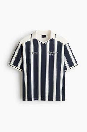 H&M Loose Fit Football Shirt in Navy Blue/striped at Nordstrom, Size Xx-Large