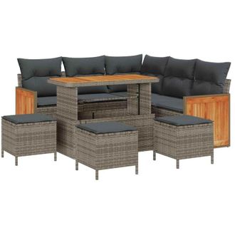 vidaXL Garden Sofa Set with Cushion 9 pcs Grey Poly Rattan vidaXL