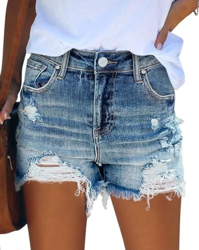 Short Jean Femme Taille Haute Minetom - Denim Déchiré - Style Décontracté - Matière Polyester Douce