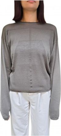 Rick Owens Truien & Vesten, Dames, Grijs, XS, Stof Ronde Hals Trui Lange Mouwen