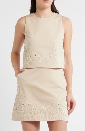 Boss Orange by Hugo Boss Sleeveless Embroidered Cotton Top in Soft Sand at Nordstrom, Size 10