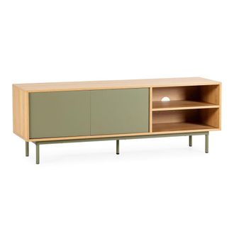 HOMN Mueble Tv 2 puertas color roble/verde