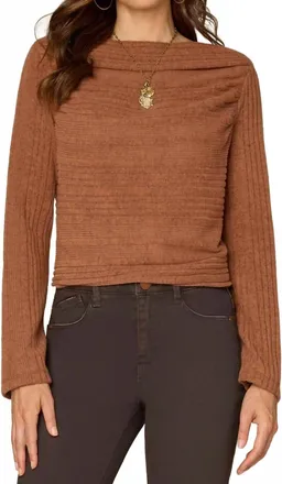 Democracy Womens Drapey Boat Neck Long Sleeve Knit Top In Brown