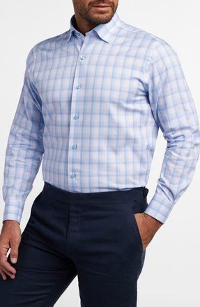 David Donahue Twill Check Sport Shirt in Blue/Pink at Nordstrom, Size Xx-Large
