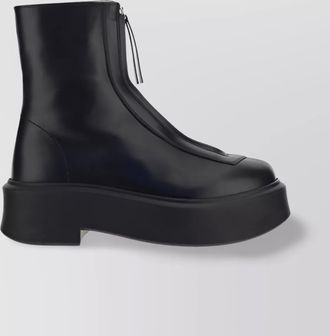 The Row block heel calfskin platform ankle boots