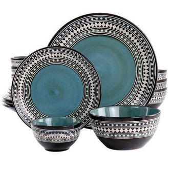 Elama Blue Sage 16 Piece Double Bowl Stoneware Dinnerware Set at Nordstrom