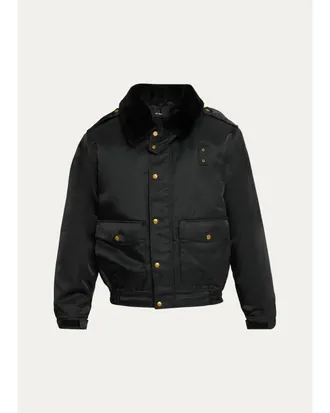Willy Chavarria Faux-Fur Collar Shiny Nylon Uniform Bomber Jacket