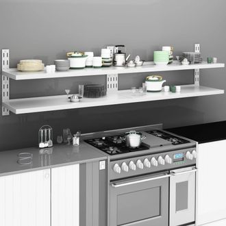 Berkfield Home 2-Tier Floating Wall Shelves 2 pcs Stainless Steel 240x30 cm in Grey