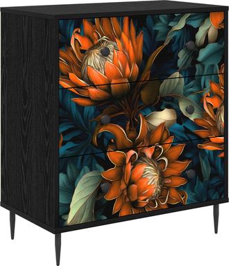 vidaXL Cajonera Lochem Impresi&oacute;n Naranja 66 X 36,5 X 76 Cm Roble Negro Vidaxl