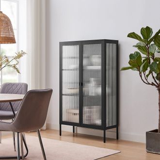 Furniturebox Jia Black Metal Display Cabinet