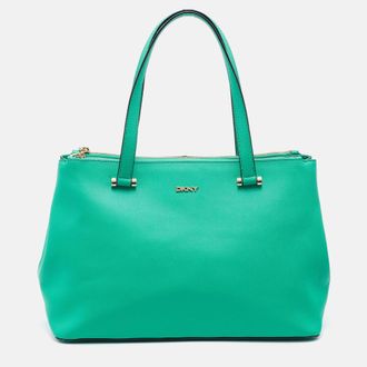 DKNY Dkny Green Saffiano Leather Double Zip Tote