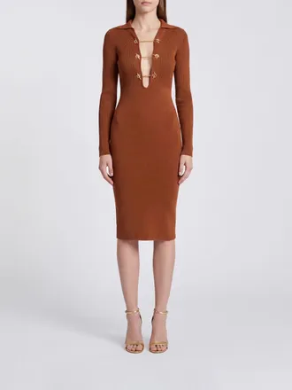 Elisabetta Franchi Abito midi a tubino in maglia di jersey con scollo a V