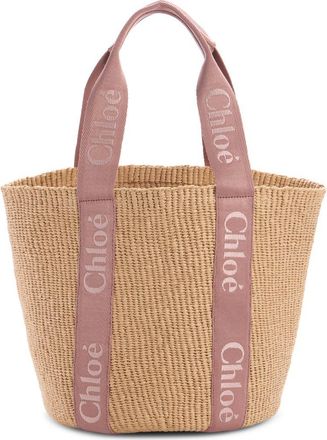 Chlo&eacute; Large Woody Straw Basket Tote in Nougat at Nordstrom