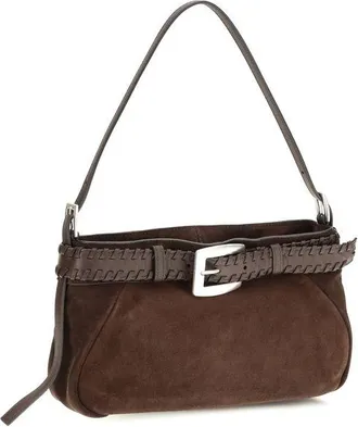 Staud Lamb Leather with Buckle Belt Shoulder Bag - Brown