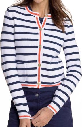 Southern Tide Marlene Stripe Button Front Cardigan In Blue