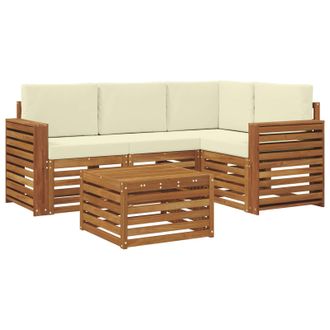 vidaXL Conjunto De Sof&aacute;s De Exterior Con Coj&iacute;n 5 Pcs Natural Y Crema Vidaxl
