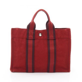 Herm&egrave;s Red Color Canvas Toile H Tote Bag (Pre-Owned)