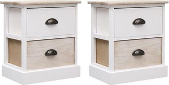 vidaXL Vidaxl - Mesitas Noche 2 Uds Madera Paulownia Blanco Natural 38x28x45cm