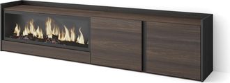 Skraut Home Skraut Home - Mueble Tv, Televisi&oacute;n, Muebles De Sal&oacute;n, Almacenaje, 212x35x50cm, Para Tv Hasta 80, Chimenea El&eacute;ctrica Xxl, Estilo Moderno, Roble Oscuro