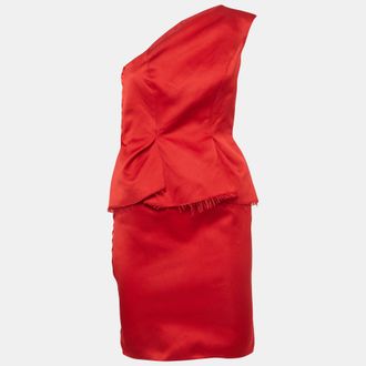 Lanvin Les 10 Ans Red Satin One Shoulder Peplum Dress