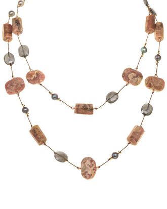 Margo Morrison Silver Rhodocrosite, Grey Coated Moonstone & Pearl Necklace