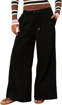 Solid & Striped The Flynn Stretch Cotton Drawstring Wide Leg Pants in Noir at Nordstrom, Size X-Small