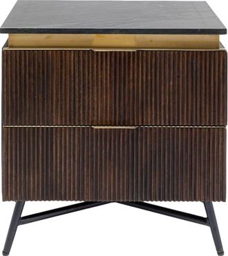 Kare Design Mesita de noche peque&ntilde;a madera marr&oacute;n con detalles de lat&oacute;n 58x50x40cm