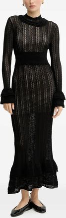 Twin-Set ruffled knitted maxi dress - women - Polyester - M - Black